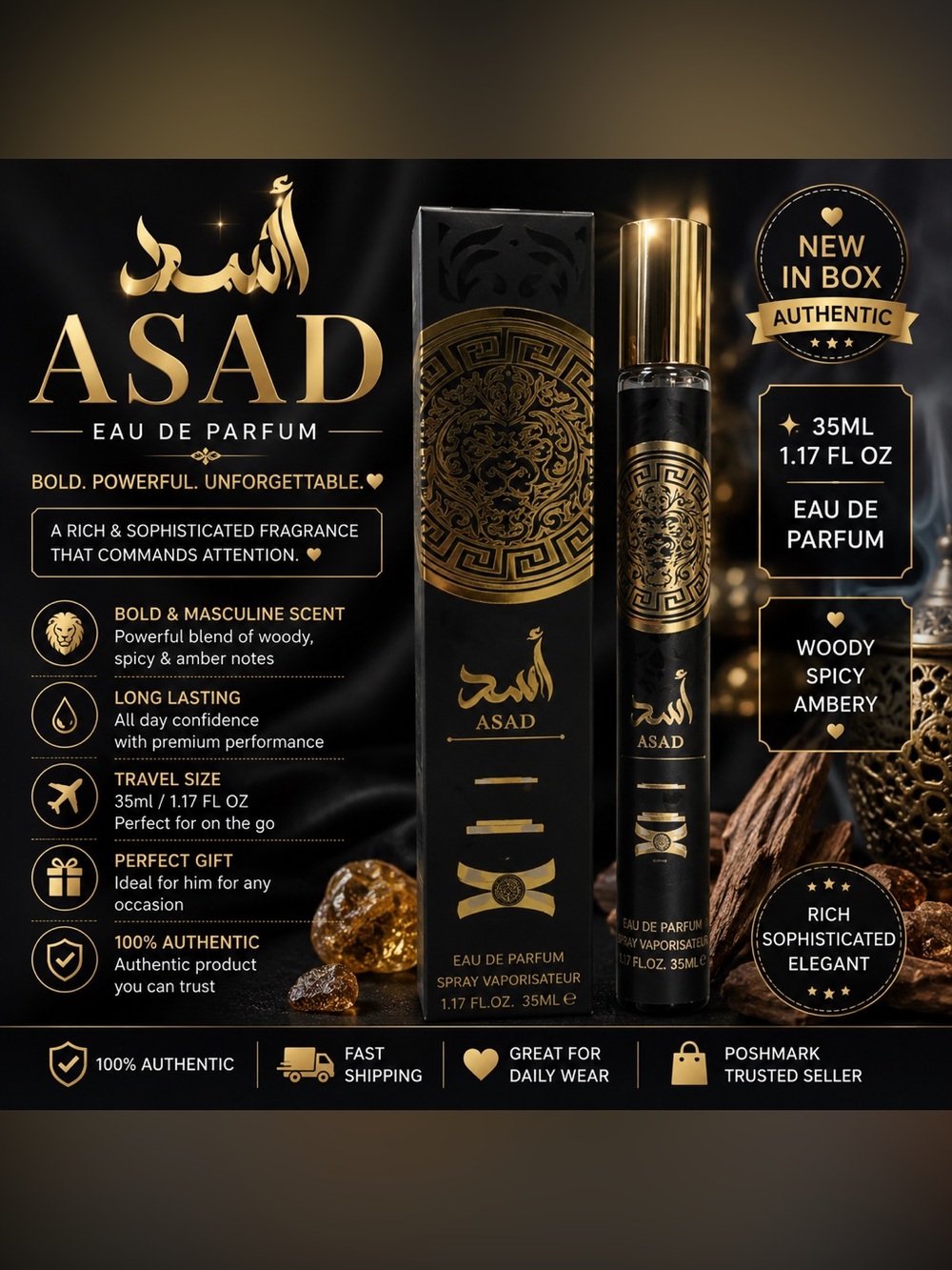 Latrafa ASAD 35 ml EDP Men's SPICY VANILLA AMBER Fragrance NIB